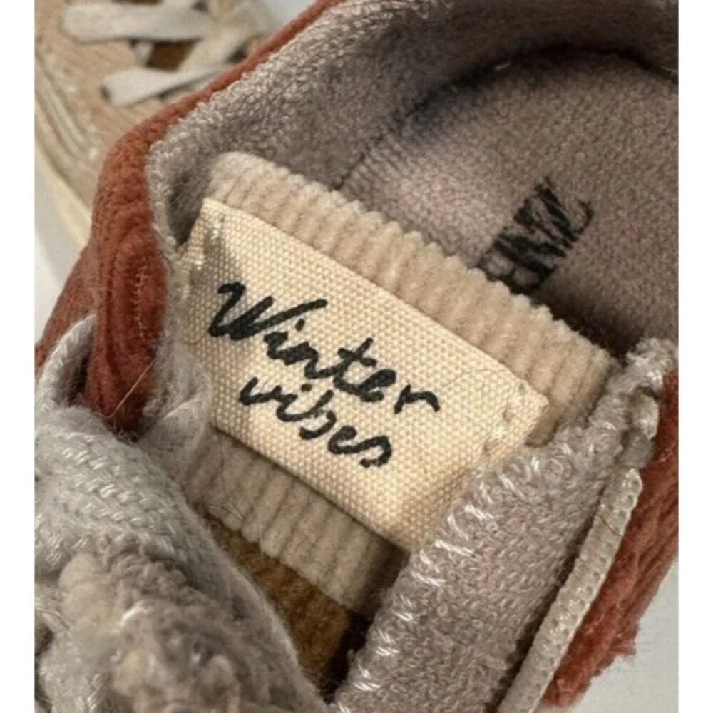 Zara Corduroy Patchwork Sneakers Shoes Size 20 Euro 4.5-5 US Brown Tan Zip & Tie
